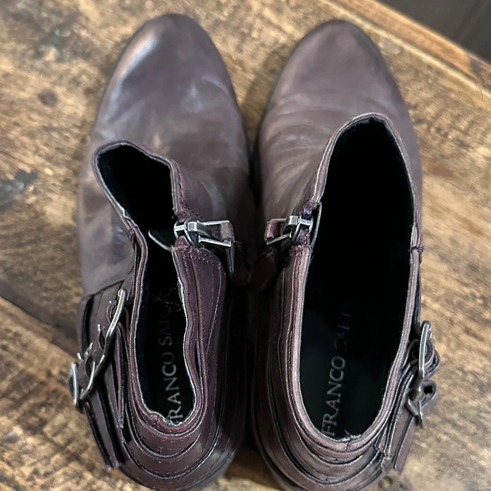 Brown Leather Franco Sarto Ankle Boots with Buckle Detail 8